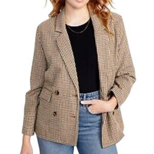Old Navy NWT Double-Breasted Textured Blazer Brown Plaid Houndstooth Size XL